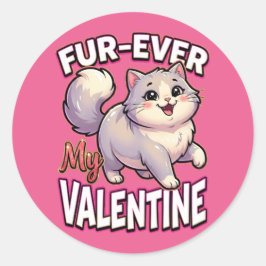 Cute Valentine Cat – Fur-Ever My Valentine Ronde Sticker