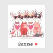 Cute Valentine Cat Gang – Heart & Sunglasses Stick Sticker (Vel)