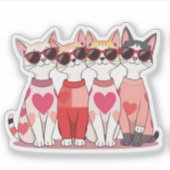 Cute Valentine Cat Gang – Heart & Sunglasses Stick Sticker (Voorkant)