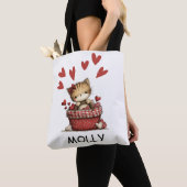 Cute Valentine Cat with Hearts Personalized Tote Bag (Dichtbij)