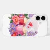 Cute Valentine Cocoa Mugs with Flowers & Hearts Case-Mate iPhone Case (Achterkant (horizontaal))