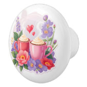 Cute Valentine Cocoa Mugs with Flowers & Hearts Keramische Knop (Rechts)