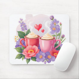 Cute Valentine Cocoa Mugs with Flowers & Hearts Muismat