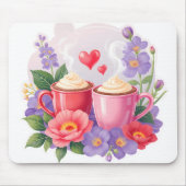 Cute Valentine Cocoa Mugs with Flowers & Hearts Muismat (Voorkant)