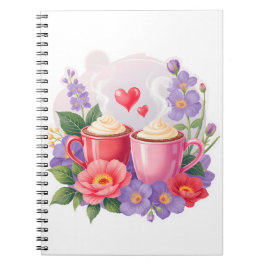 Cute Valentine Cocoa Mugs with Flowers & Hearts Notitieboek