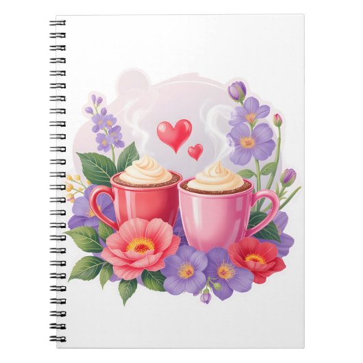Cute Valentine Cocoa Mugs with Flowers & Hearts Notitieboek (Voorkant)