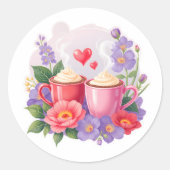 Cute Valentine Cocoa Mugs with Flowers & Hearts Ronde Sticker (Voorkant)