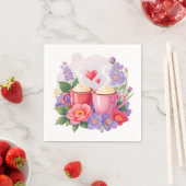 Cute Valentine Cocoa Mugs with Flowers & Hearts Servet (Insitu)