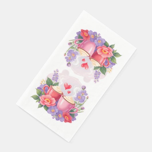 Cute Valentine Cocoa Mugs with Flowers & Hearts Servet (Hoek)