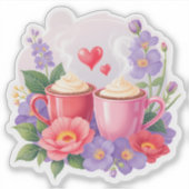 Cute Valentine Cocoa Mugs with Flowers & Hearts  Sticker (Voorkant)