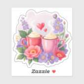 Cute Valentine Cocoa Mugs with Flowers & Hearts  Sticker (Vel)