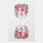 Cute Valentine Cocoa Mugs with Flowers & Hearts Theedoek (Verticaal)