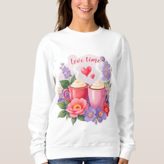 Cute Valentine Cocoa Mugs with Flowers & Hearts Trui (Voorkant)