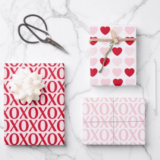 Cute Valentine Day XOXO Red And Pink Inpakpapier Vel (Voorkant)
