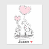 Cute Valentine Elephants Pink Heart Balloons Sticker (Vel)