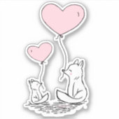 Cute Valentine Foxes Pink Heart Balloons Design Sticker (Voorkant)