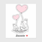Cute Valentine Foxes Pink Heart Balloons Design Sticker (Vel)