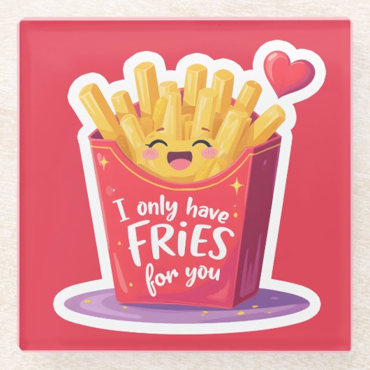Cute Valentine French Fries Pun Glazen Onderzetter (Voorkant)