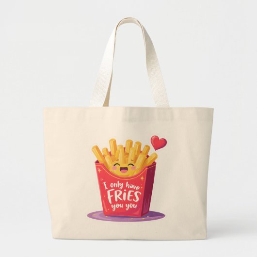 Cute Valentine French Fries Pun Grote Tote Bag (Voorkant)