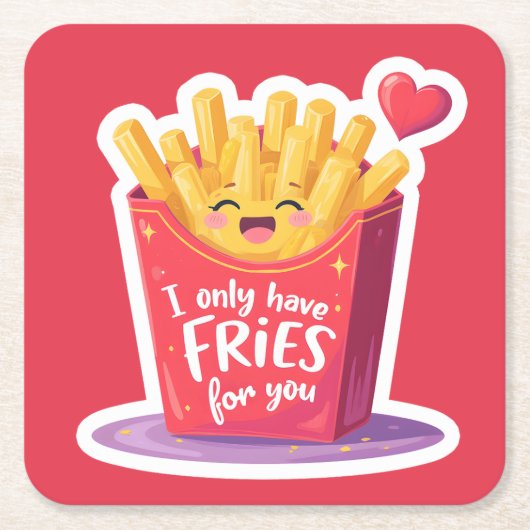 Cute Valentine French Fries Pun Kartonnen Onderzetters (Voorkant)