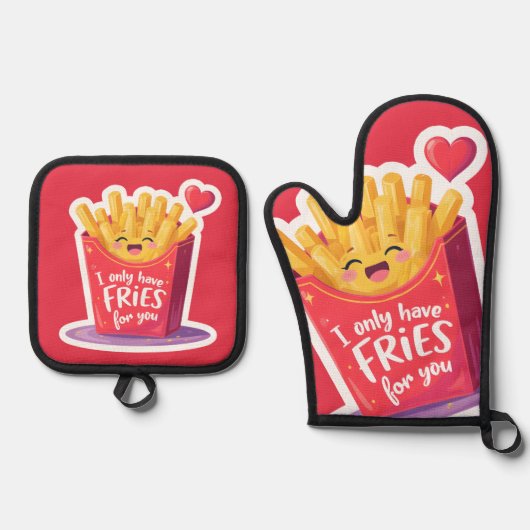Cute Valentine French Fries Pun Ovenwant & Pannenlap Set (Voorkant)