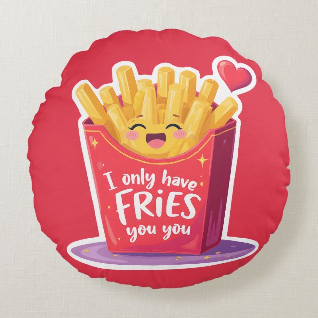 Cute Valentine French Fries Pun Rond Kussen (Voorkant)