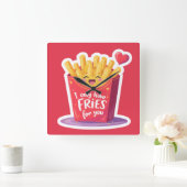 Cute Valentine French Fries Pun Vierkante Klok (Huis)