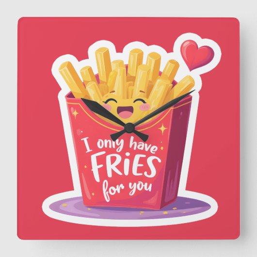 Cute Valentine French Fries Pun Vierkante Klok (Voorkant)