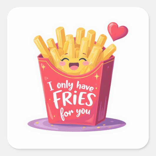 Cute Valentine French Fries Pun Vierkante Sticker (Voorkant)