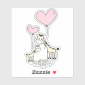 Cute Valentine Giraffes Pink Heart Balloons Design Sticker (Vel)