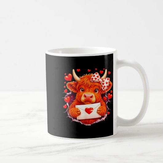 Cute Valentine Highland Cow With Heart Bow Western Koffiemok (Rechts)