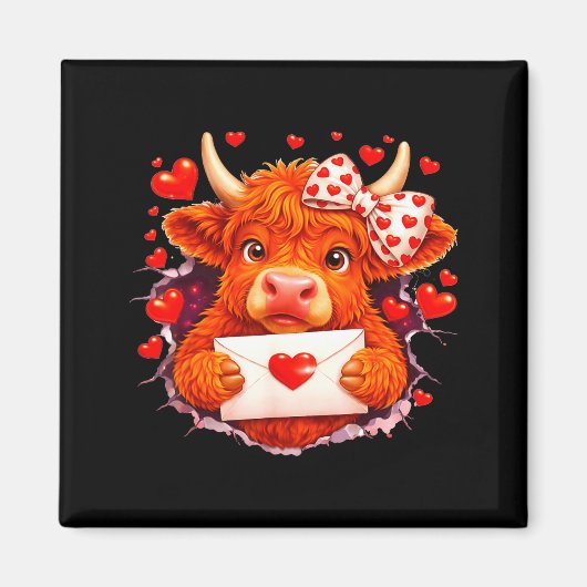 Cute Valentine Highland Cow With Heart Bow Western Magneet (Voorkant)