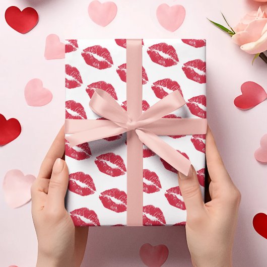 Cute Valentine Kisses Pattern Wrapping Paper Cadeaupapier