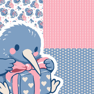 Cute Valentine Kiwi Bird Hearts Bow Soft Pink Blue Inpakpapier Vel