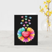 Cute Valentine Love Sunflower Hearts Candy For Gir Kaart (Gele Bloem)