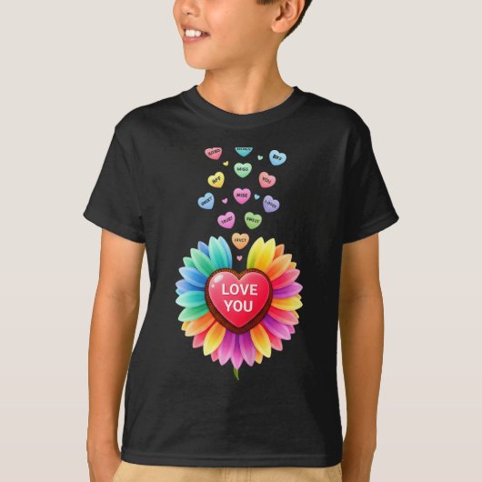 Cute Valentine Love Sunflower Hearts Candy For Gir T-shirt (Voorkant)