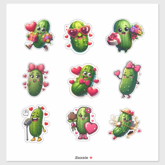 Cute Valentine Pickle Sticker Sheet (Vel)