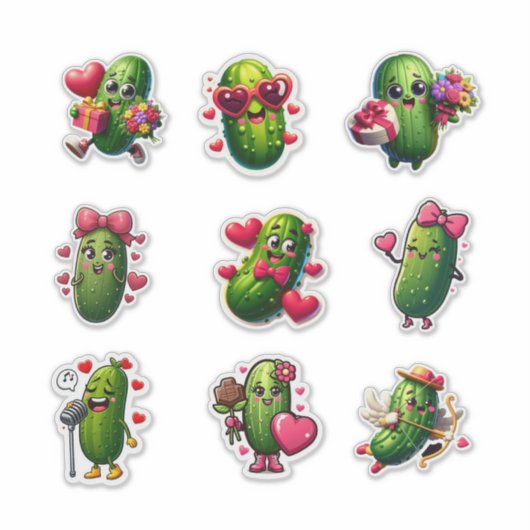 Cute Valentine Pickle Sticker Sheet (Voorkant)