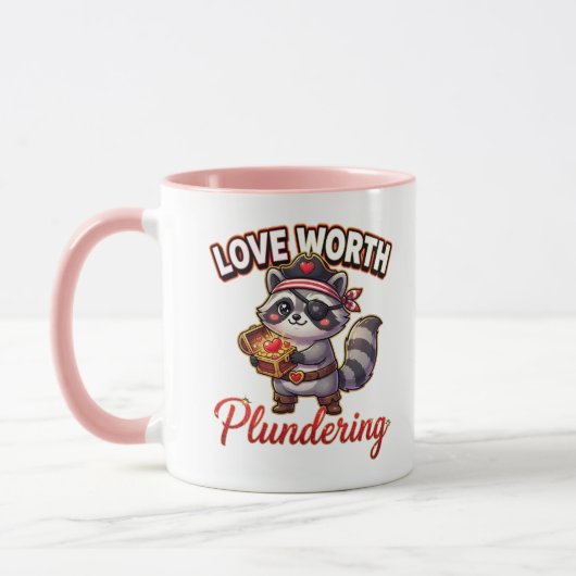 Cute Valentine Raccoon Pirate-Love Worth Plunderin Mok (Links)
