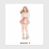 Cute Valentine Roller Skater in Heart Print Outfit Sticker (Vel)