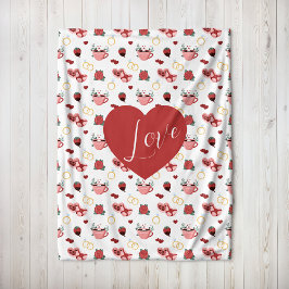 Cute Valentine`s Day Blanket With A Red Heart Fleece Deken