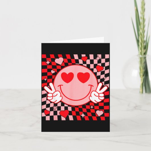 Cute Valentine Smile Face Smiling Checkered Patter Kaart (Voorkant)