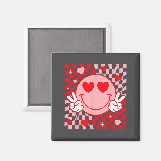 Cute Valentine Smile Face Smiling Checkered Patter Magneet (Voorkant / Achterkant)