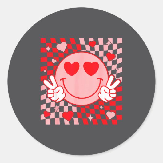 Cute Valentine Smile Face Smiling Checkered Patter Ronde Sticker (Voorkant)