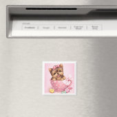 Cute Valentine Yorkie in Pink Teacup Magnet (Insitu (Vaatwasser))