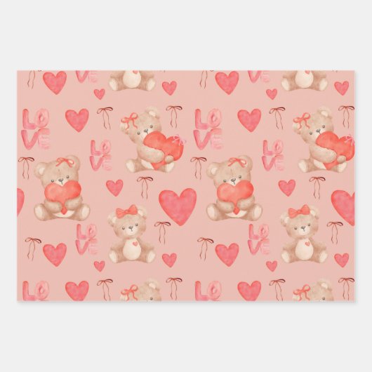 Cute Valentines Brown Teddy Bear Seamless Pattern Inpakpapier Vel (Voorkant 2)