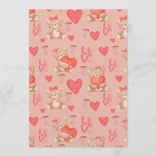 Cute Valentines Brown Teddy Bear Seamless Pattern Kaart (Voorkant)
