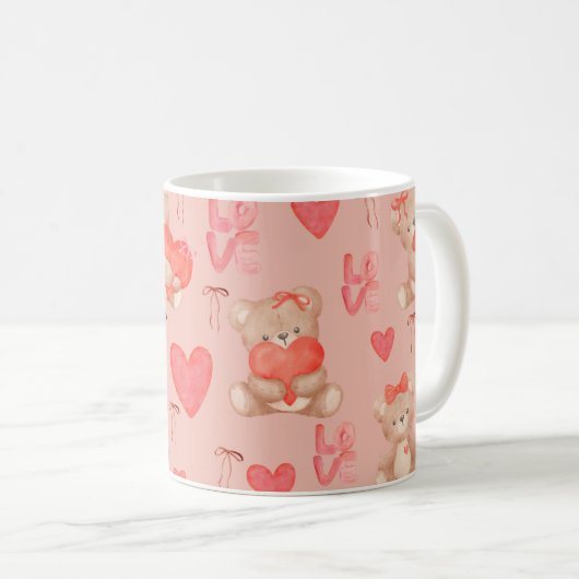 Cute Valentines Brown Teddy Bear Seamless Pattern Koffiemok (Voorkant rechts)
