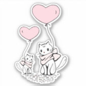 Cute Valentine's Cats Pink Heart Balloons Design Sticker (Voorkant)