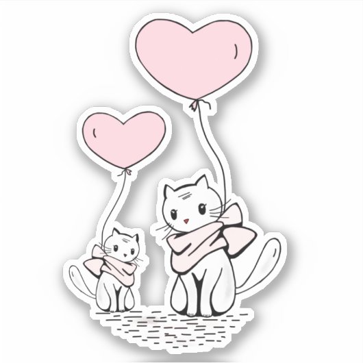 Cute Valentine's Cats Pink Heart Balloons Design Sticker (Voorkant)